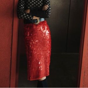 Maeve red sequin midi skirt